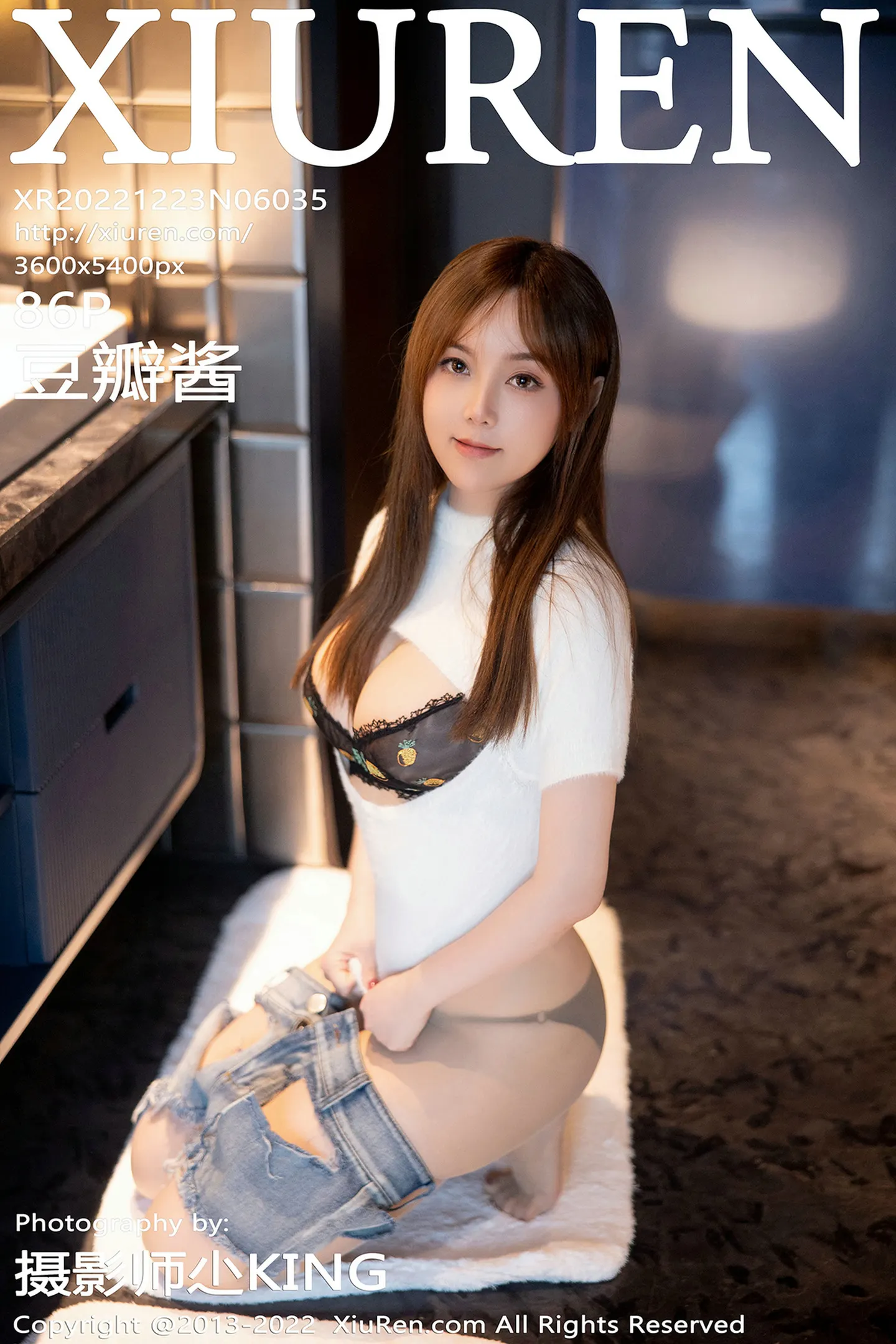 [XiuRen秀人网]No.6035_模特豆瓣酱白色轻透收身衣配牛仔短裤露黑色蕾丝内衣诱惑写真86P-秀人网 - XiuRen.Space